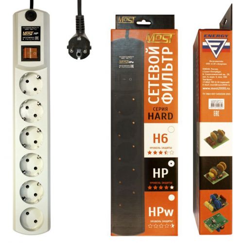 Сетевой фильтр Most HP 2м (6 розеток) белый (коробка) (МОSТ НP 2М БЕЛ) Сетевой фильтр Most HP 2м (6 розеток) белый (коробка) (МОSТ НP 2М БЕЛ)
