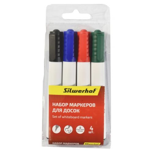 Набор маркеров для досок Silwerhof PRIME пулевидный пиш. наконечник 1-3мм 4цв. пакет с европодвесом (упаковка 12 шт.) Набор маркеров для досок Silwerhof PRIME пулевидный пиш. наконечник 1-3мм 4цв. пакет с европодвесом (упаковка 12 шт.)