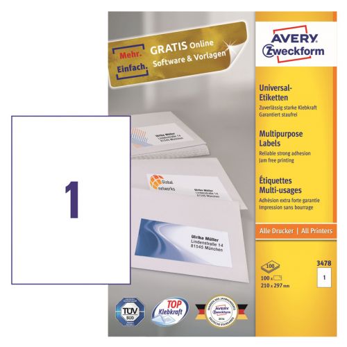  Avery Zweckform 3478 A4 210x297 1  /70/2/100./  .  (3478)
