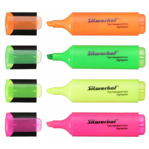 Набор текстовыделителей Silwerhof Blaze 108036-00 скошенный пиш. наконечник 1-5мм 4цв. пакет с европодвесом (108036-00) (упаковка 12 шт.) Набор текстовыделителей Silwerhof Blaze 108036-00 скошенный пиш. наконечник 1-5мм 4цв. пакет с европодвесом (108036-00) (упаковка 12 шт.)