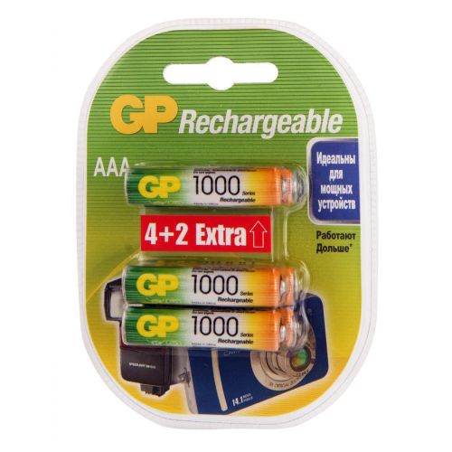  GP Rechargeable 100AAAHC4/2 AAA NiMH 1000mAh (6)  (100AAAHC4/2-2CR6 36/360)
