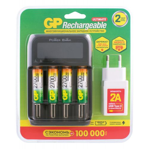 ����������� + �������� ���������� GP PowerBank 270AAHCMHSPBA-2CR4 AA NiMH 2700mAh (4��) ������� (270AAHCMHSPBA-2CR4)