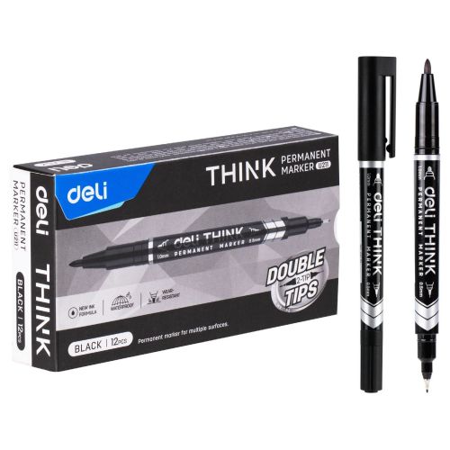Маркер перманентный Deli EU211-BK Think двойной пиш. наконечник 0.5-1мм черный (EU211-BK) (упаковка 12 шт.) Маркер перманентный Deli EU211-BK Think двойной пиш. наконечник 0.5-1мм черный (EU211-BK) (упаковка 12 шт.)