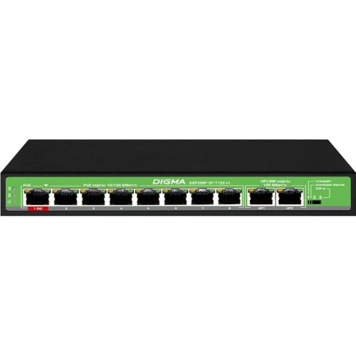  Digma DSP208F-2F-T120 DSP208F-2F-T120 V1 (L2) 10x100/ 8PoE 8PoE+ 120W  (DSP208F-2F-T120 V1)