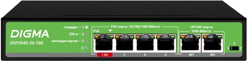  Digma DSP204G-2G-T80 (L2) 6x1/ 4PoE 4PoE+ 1PoE++ 80W  (DSP204G-2G-T80)