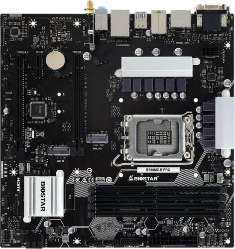   Biostar B760MZ-E PRO Soc-1700 Intel B760 4xDDR5 mATX AC`97 8ch(7.1) 2.5Gg RAID+VGA+DVI+HDMI+DP (B760MZ-E PRO)