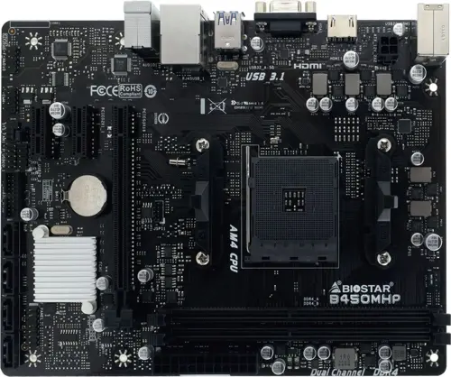   Biostar B450MHP Soc-AM4 AMD B450 2xDDR4 mATX AC`97 8ch(7.1) GbLAN RAID+VGA+HDMI (B450MHP)