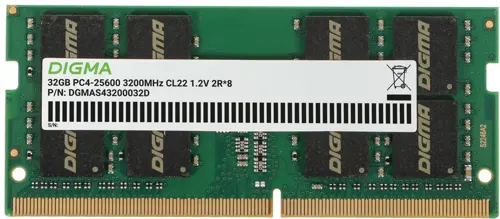  DDR4 32GB 3200MHz Digma DGMAS43200032D RTL PC4-25600 CL22 SO-DIMM 260-pin 1.2 dual rank Ret (DGMAS43200032D)