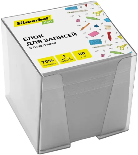 Блок для записей бумажный Silwerhof Eco Эконом 90x90x90мм 60г/м2 70% белый в подставке (упаковка 12 шт.) Блок для записей бумажный Silwerhof Eco Эконом 90x90x90мм 60г/м2 70% белый в подставке (упаковка 12 шт.)