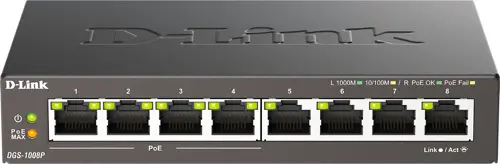  D-Link DGS-1008P DGS-1008P/F3A (L2) 8x1/ 4PoE+ 60W  (DGS-1008P/F3A)