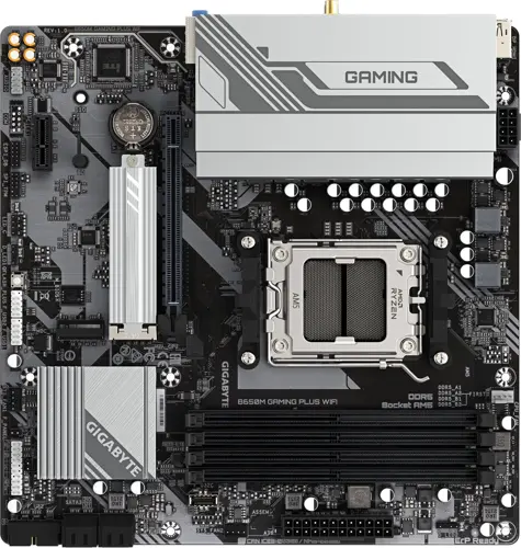 ����������� ����� Gigabyte B650M GAMING PLUS WIFI Socket AM5 AMD B650 4xDDR5 mATX AC`97 8ch(7.1) 2.5Gg RAID+HDMI+DP (B650M GAMING PLUS WF)
