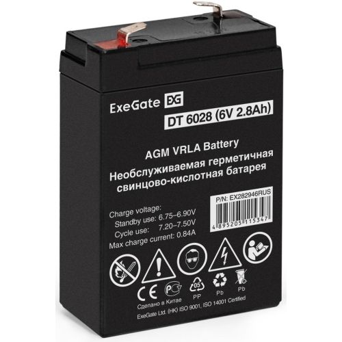 Батарея для ИБП Exegate EX282946 6В 2.8Ач (EX282946RUS) Батарея для ИБП Exegate EX282946 6В 2.8Ач (EX282946RUS)