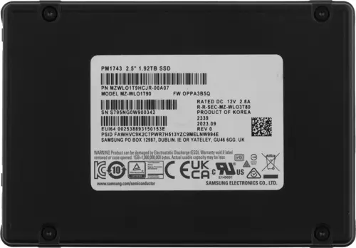  SSD Samsung PCIe 5.0 x4 1920GB MZWLO1T9HCJR-00A07 PM1743 Enterprise 2.5