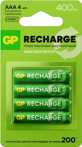 ����������� GP RECHARGE AAA NiMH 400mAh (4��) (GP 40AAAHCV-2CRSBC4 32/192) (�������� 8 ��.)