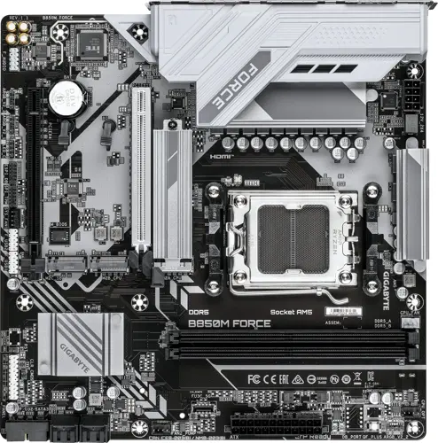 ����������� ����� Gigabyte B850M FORCE Socket AM5 AMD B850 2xDDR5 mATX AC`97 8ch(7.1) 2.5Gg RAID+HDMI+DP (B850M FORCE)