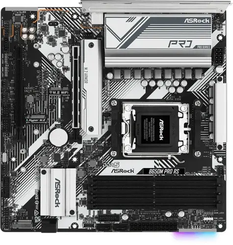 ����������� ����� Asrock B650M PRO RS Socket AM5 AMD B650 4xDDR5 mATX AC`97 8ch(7.1) 2.5Gg RAID+HDMI+DP (B650M PRO RS)