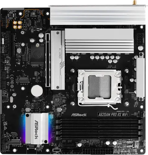 ����������� ����� Asrock A620AM Pro RS WiFi Socket AM5 AMD A620A 4xDDR5 mATX AC`97 8ch(7.1) 2.5Gg RAID+HDMI+DP (A620AM PRO RS WIFI)