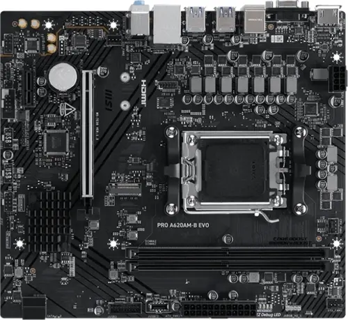 ����������� ����� MSI PRO A620AM-B EVO Socket AM5 AMD A620A 2xDDR5 mATX AC`97 8ch(7.1) 2.5Gg RAID+VGA+HDMI (PRO A620AM-B EVO)