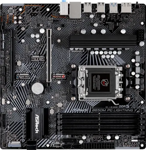 ����������� ����� Asrock B650M PG LIGHTNING Socket AM5 AMD B650 4xDDR5 mATX AC`97 8ch(7.1) 2.5Gg RAID+HDMI+DP (B650M PG LIGHTNING)