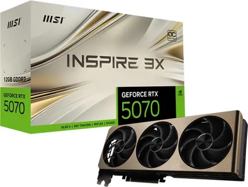 ���������� MSI PCI-E 5.0 RTX 5070 12G INSPIRE 3X OC NVIDIA GeForce RTX 5070 12Gb 192bit GDDR7 2542/28000 HDMIx1 DPx3 HDCP Ret (RTX 5070 12G INSPIRE 3X OC)