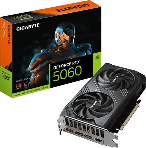 ���������� Gigabyte PCI-E 5.0 GV-N5060WF2MAX OC-8GD 1.0 NVIDIA GeForce RTX 5060 8Gb 128bit GDDR7 2512/28000 HDMIx1 DPx3 HDCP Ret (GV-N5060WF2MAX OC-8GD)