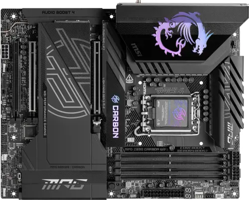 ����������� ����� MSI MPG Z890 CARBON WIFI Soc-1851 Intel Z890 4xDDR5 ATX AC`97 8ch(7.1) 5Gigabit + 2.5Gigabit Ethernet RAID+HDMI (MPG Z890 CARBON WIFI)
