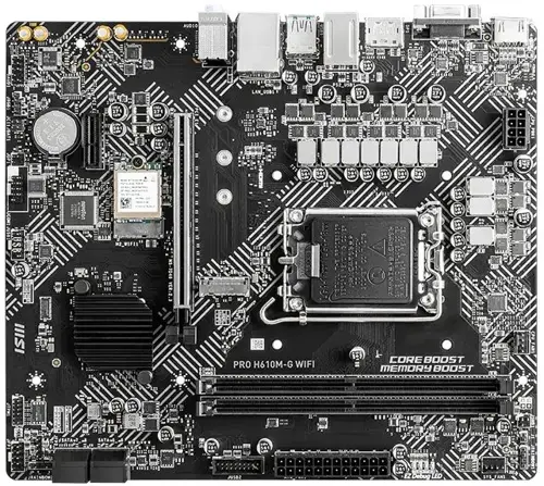 ����������� ����� MSI PRO H610M-G WIFI Soc-1700 Intel H610 2xDDR5 mATX AC`97 8ch(7.1) GbLAN+VGA+HDMI+DP (PRO H610M-G WIFI)