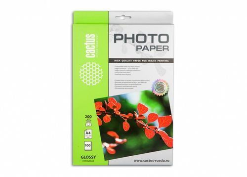 Фотобумага Cactus CS-GA4200100 A4/200г/м2/100л./белый глянцевое для струйной печати (CS-GA4200100) Фотобумага Cactus CS-GA4200100 A4/200г/м2/100л./белый глянцевое для струйной печати (CS-GA4200100)