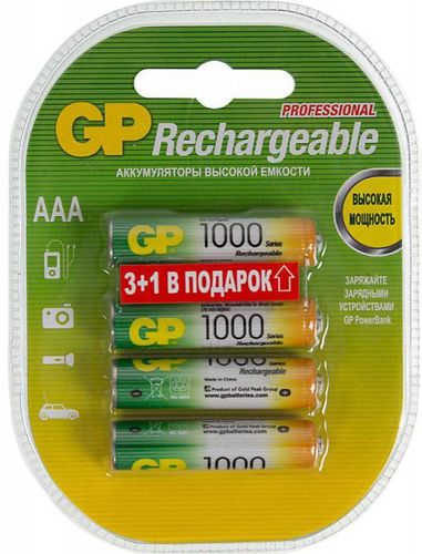 ����������� GP 100AAAHC3/1 AAA NiMH 1000mAh (�����:3+1) (4��) (GP 100AAAHC3/1-2CR4)